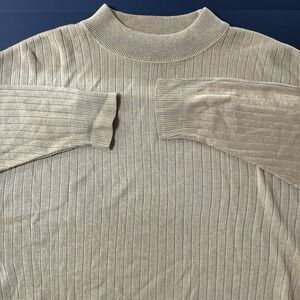 Sag Harbor Tan Ribbed Mock Neck  Sweater Women's M Preppy Old Money Vintage